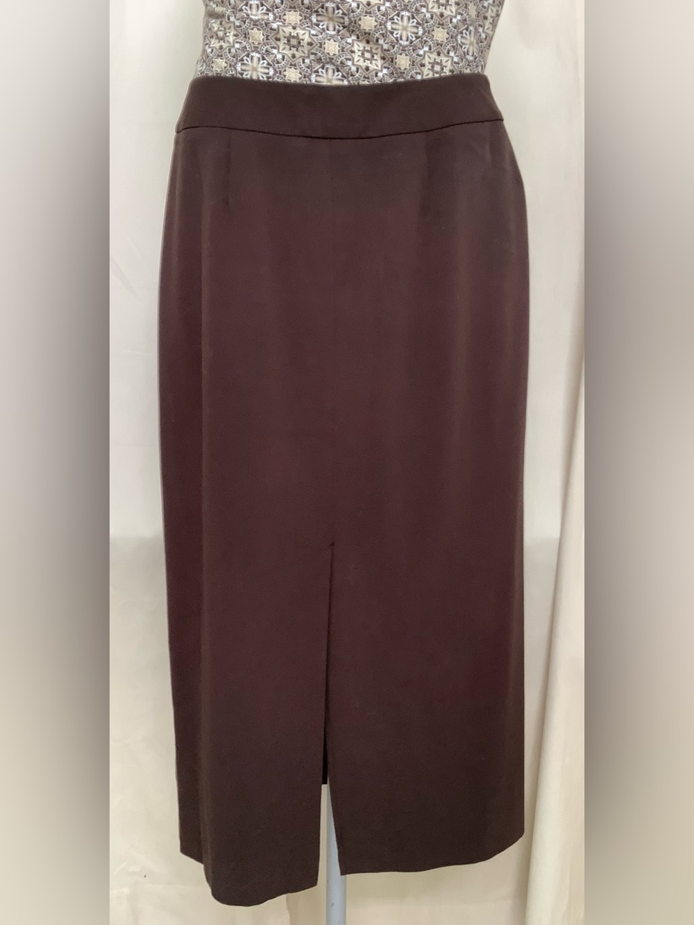 Nine & Company Basics Stretch Midi Skirt-Dark Brown-Lightweight-Front Zip-6 Reg - Picture 3 of 4